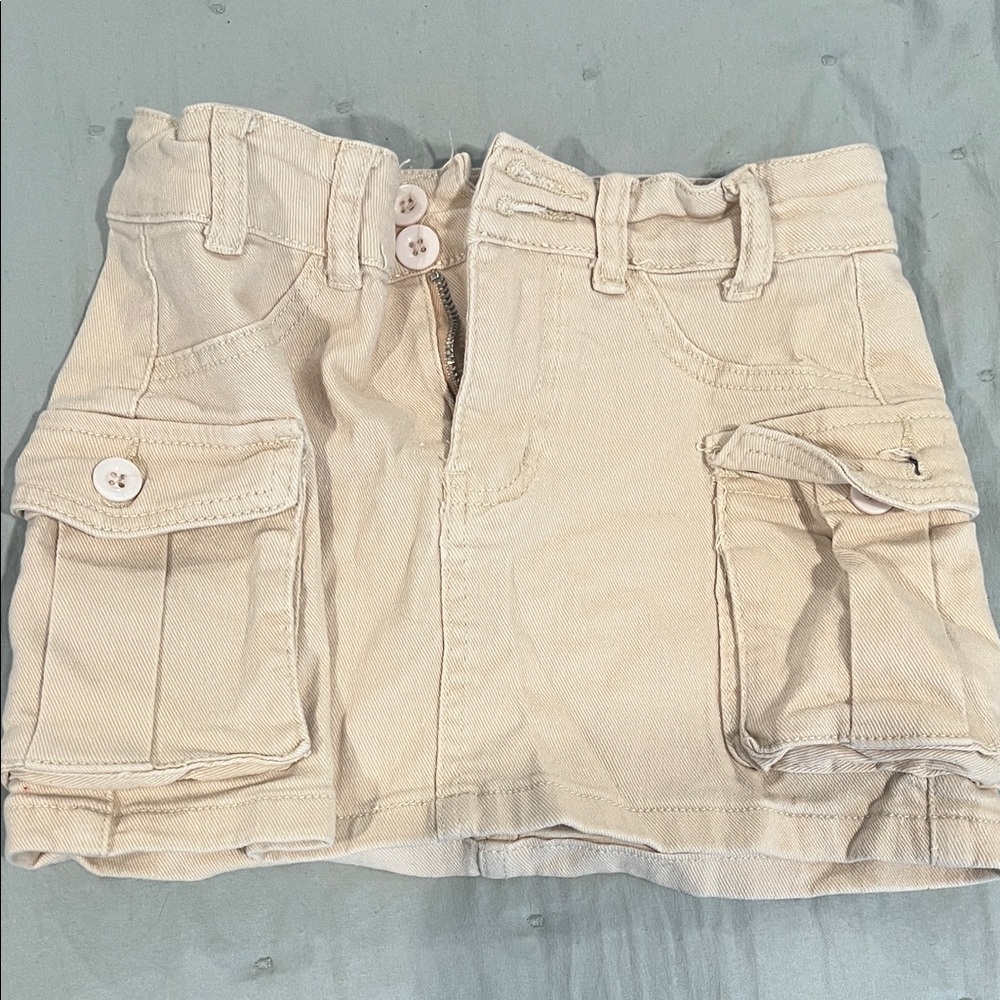 Beige Mini Skirt with Pockets